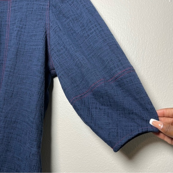 Anthropologie Current‎ Air Women Top XS Blue Textured Delilah Puff Sleeve Crew - Picture 2 of 10